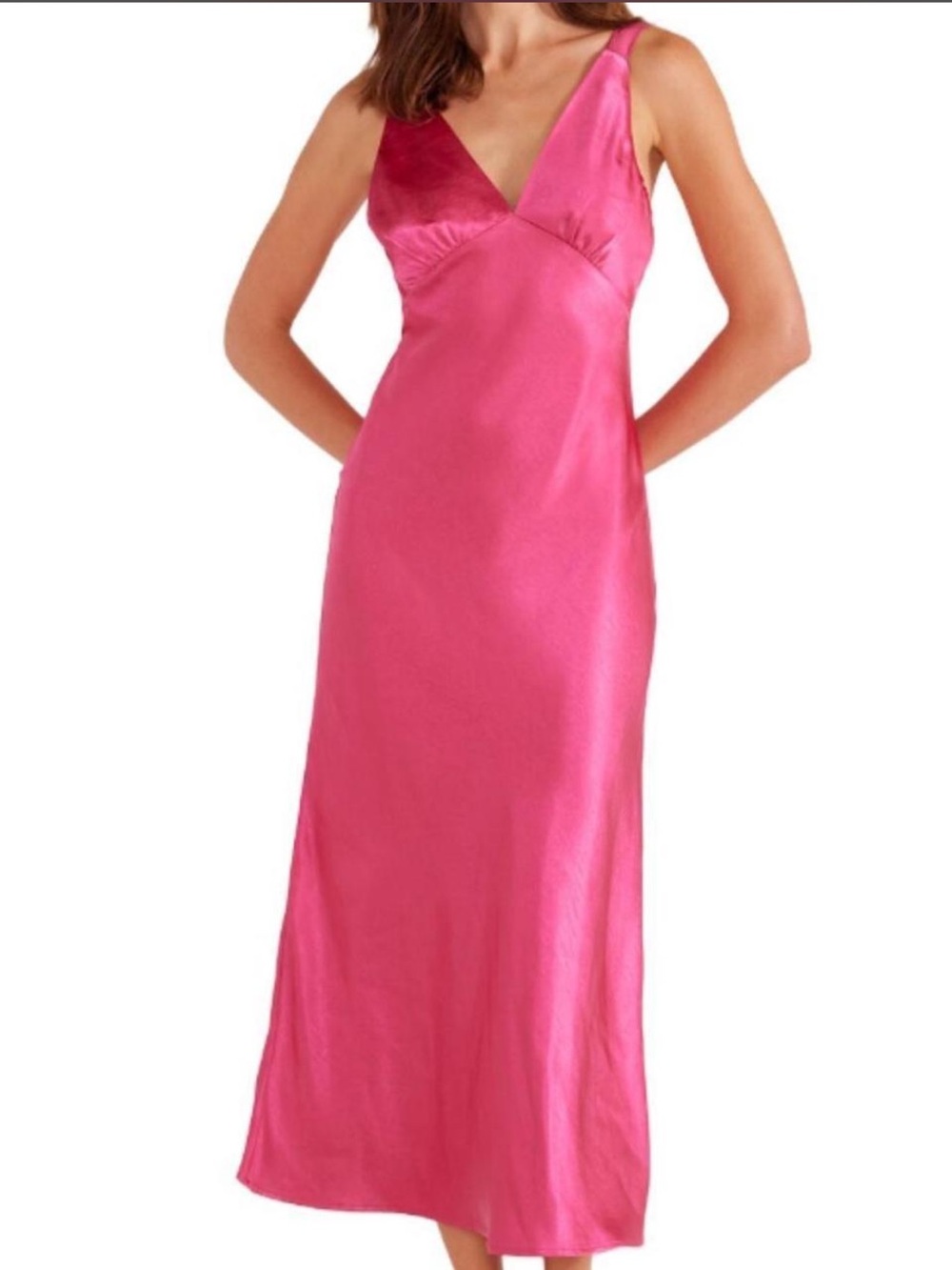 MINKPINK Hot Pink Satin V-Neck Slip Gown